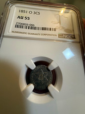 1851-O New Orleans Three Cent Silver 3CS NGC AU55 Certified Coin picture