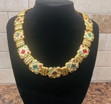 Vintage Rare 1980’s Byzantine Moghul Style Poured Glass Statement Necklace 130g picture