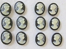 12 Vintage Cameos Left & Right Facing Sets 8x10mm BLACK Ponytail Resin Unset Lot picture