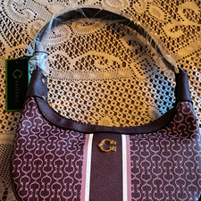 C. Wonder Signature Monogram Crescent Shoulder Bag Small Burgundy Zip Lined picture