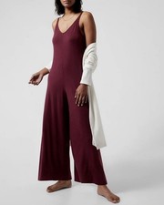Athleta Nighttime Bliss V-Neck Romper Wide Leg Jumpsuit Deep Burgundy 2X picture
