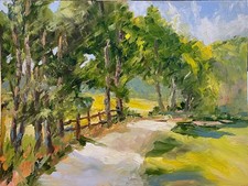 Original Oil Painting 9x12 Impressionist Landscape Country Lane Art Signed picture