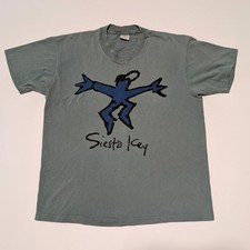 Vintage 90s Lyon Design Siesta Key Florida T Shirt Large Single Stitch Gray Blue picture