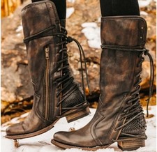 NEW Freebird Boots By Steven DIAMOND Women's 8 Leather Black Brown Lace Back NIB picture