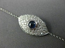 ESTATE WIDE .82CT DIAMOND & AAA SAPPHIRE 18K WHITE GOLD EVIL EYE LUCKY BRACELET picture