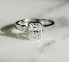 3CT Radiant Cut Lab Grown Diamond Bezel Solitaire Engagement Ring 14K WhiteGold picture