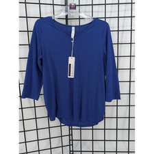 Dear Scarlett Top Women Large Blue New Wrinkle Free V-Neck 3/4 Sleeve Tunic picture