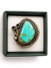 OLD Vintage 925 Sterling Silver Turquoise Ring Native American Size 7.5 7.44g picture