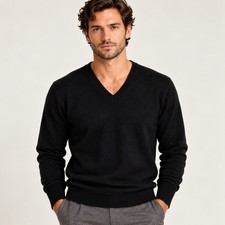 Vintage Saks Fifth Avenue Caerlee Cashmere Sweater Scotland Black V Neck Mens picture
