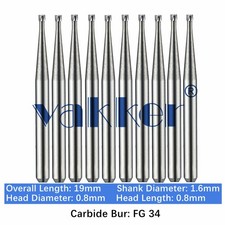 10-100pc Vakker Dental Carbide Burs FG34 19mm Inverted Cone Burs for High Speed picture
