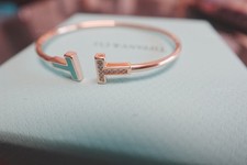 New.18K rose Gold DiamondTlfany & Co Turquoise Enamel Bracelet 7” W/ Box picture