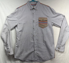 Vans Off The Wall Button Down Shirt Men's Medium Gray Cotton Skate striped back picture