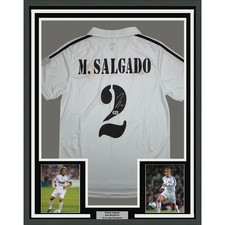 Framed Autographed/Signed Michel Salgado 35x39 Real Madrid Jersey BAS COA picture