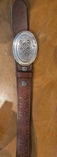 LEE RIVER Genuine Leather Belt Made in Ireland Brown Celtic Knot Buckle 32/34 M  picture