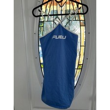 FUBU Forever 21 Blue Mini Dress Criss Cross Halter Logo Streetwear Womens picture