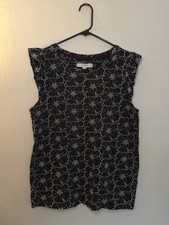 LOFT Women’s Large Black Floral Embroidered Ruffle Sleeve Top NWT picture