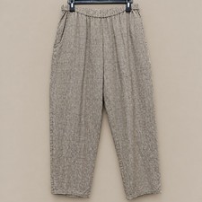 FLAX Linen Pants Womens Medium Brown Check Excellent Elastic Waist Lagenlook picture