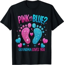 Pink Or Blue Grandma Loves You Vintage Retro T-Shirt Gender Reveal Baby Gift picture