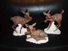 SET OF 3 RESIN DEER FIGURINES WITH RED & GREEN BOWS picture