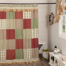 New Primitive Farmhouse Red Green Quilted PATCHWORK SHOWER CURTAIN 72