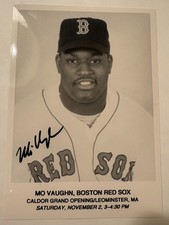 Mo Vaughn Lot: Boston Red Sox Autographed 5x7 Photo + 2x Cards Leaf Bowman picture
