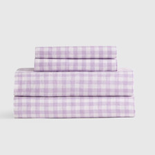 Quince European Linen Lavender Gingham Sheet Set Twin Size Piece w/ Flat Sheet picture
