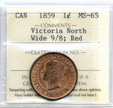 1859 Canada 1 Cent, Victoria North, Wide 9/8 - GEM UNC, ICCS MS65 RD, Finest picture