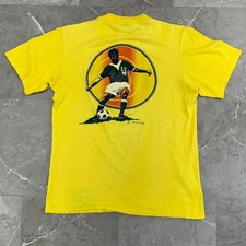 70s Vintage Pele Graphic Tee Mens Medium Distressed Soccer Brazil Santos Shirt picture