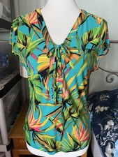 INC International Concepts Women's Medium Tropical Print Lace-Up Front Top  picture