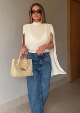 Zara ZW Collection Ecru Cape Shirt Blouse Top with Vents Size xs 1118/333 Trendy picture