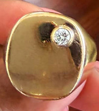 Tiffany & Co. 14kt. Yellow Gold Bezel Set Diamond Signet Ring Size 8 picture