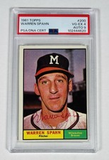 1961 Topps Warren Spahn #200 PSA 4 AUTO 9 MINT Baseball Card HOF Braves d. 2003 picture