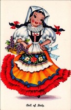 Vintage Tichnor Gloss Postcard Doll of Italy Traditional Folk Costume picture