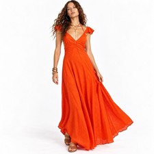 NWT $98 Free People Beach Louisa Maxi Dress Tangerine Tango Red Size S picture
