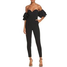 Fame and Partners Black Skinny Jumpsuit with Cold Shoulder NWT Women Size 4 picture