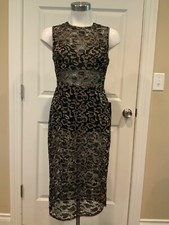 BCBG Max Azria Black & Gold Floral Lace Riley Dress $398, Size 0, NWT picture