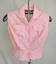 Vtg 60s Womens Sanforized Gingham Shirt Top Sz 34 Pink Check Fitted Rockabilly picture