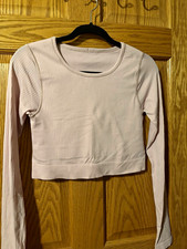 Lululemon Athletica Womens Ribbed Knit Cropped Top Long Sleeve Scoop Neck S picture