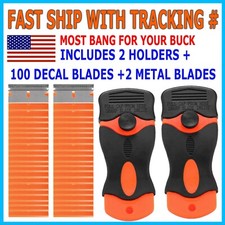 100 Pcs Plastic Razor Blades + 2 Razor Scraper Double Edged Sticker Removal Tool picture