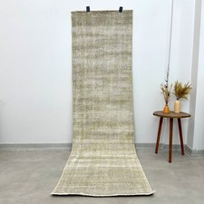 3x9 Vintage Turkish Oushak Runner, Beige Green Rug, Handmade Wool, Bohemian Rug picture