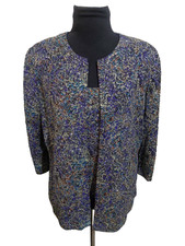 Vintage Alex Evenings 2 Pc Top/Open Jacket Black Blue Paisley Glitter SZ PXL picture