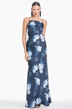 Sachin & Babi Midnight Glacial Rose Blue Shyla Floral Print Gown Size 10 $365 picture