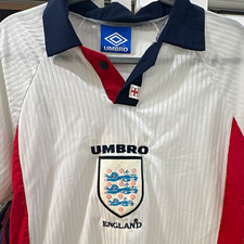 1998 Umbro England Soccer Jersey White Navy Red Officially Licensed picture