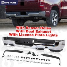 Rear Chrome Steel Bumper For 2019-2024 RAM 1500 w/ Dual Exhaust & Park Sensors picture