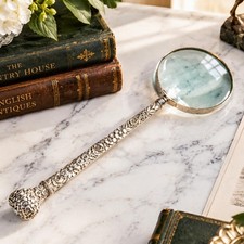 Amazing Antique Sterling Silver Repoussé Parasol Handle Floral Magnifying Glass picture