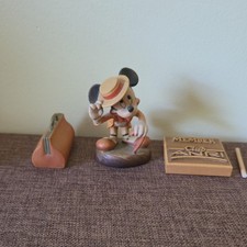 3 items: Anri Member Wood plaque, a briefcase & repaied mickey picture