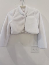 Girls Large -White Fur Crop Jacket - Bonnie Jean - worn once picture