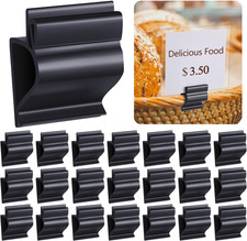 20 Pack Food Tray Label Holders Bowl Sign Clip Black Plastic Reusable Clip on Si picture