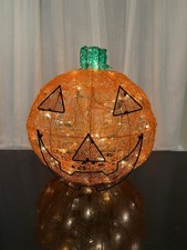 Vintage 15” Ashland Halloween Light Up Pumpkin Spun Spaghetti Lucite Wire picture