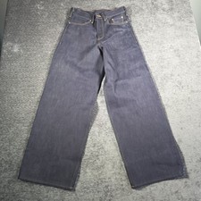Yuremane Big Boy Raw Denim Wide-Leg Jeans Dark Blue Embroidered Pocket 28 X 31  picture